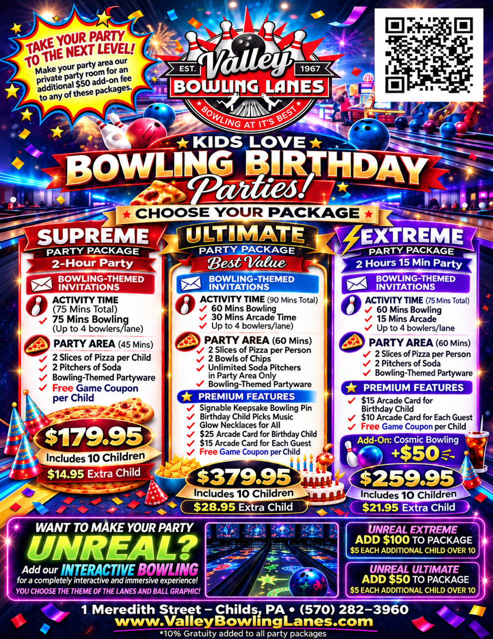 Kids birthday parties at Valley Bowling Lanes