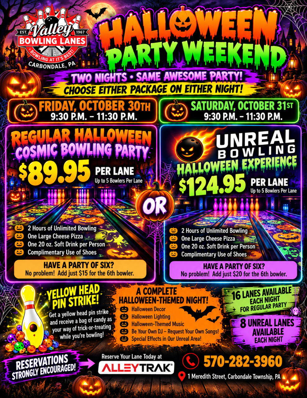 Valley Bowling Lanes Halloween Cosmic & UNREAL Bowling Party – Friday, October 30th & Saturday, October 31st, 9:30–11:30 PM