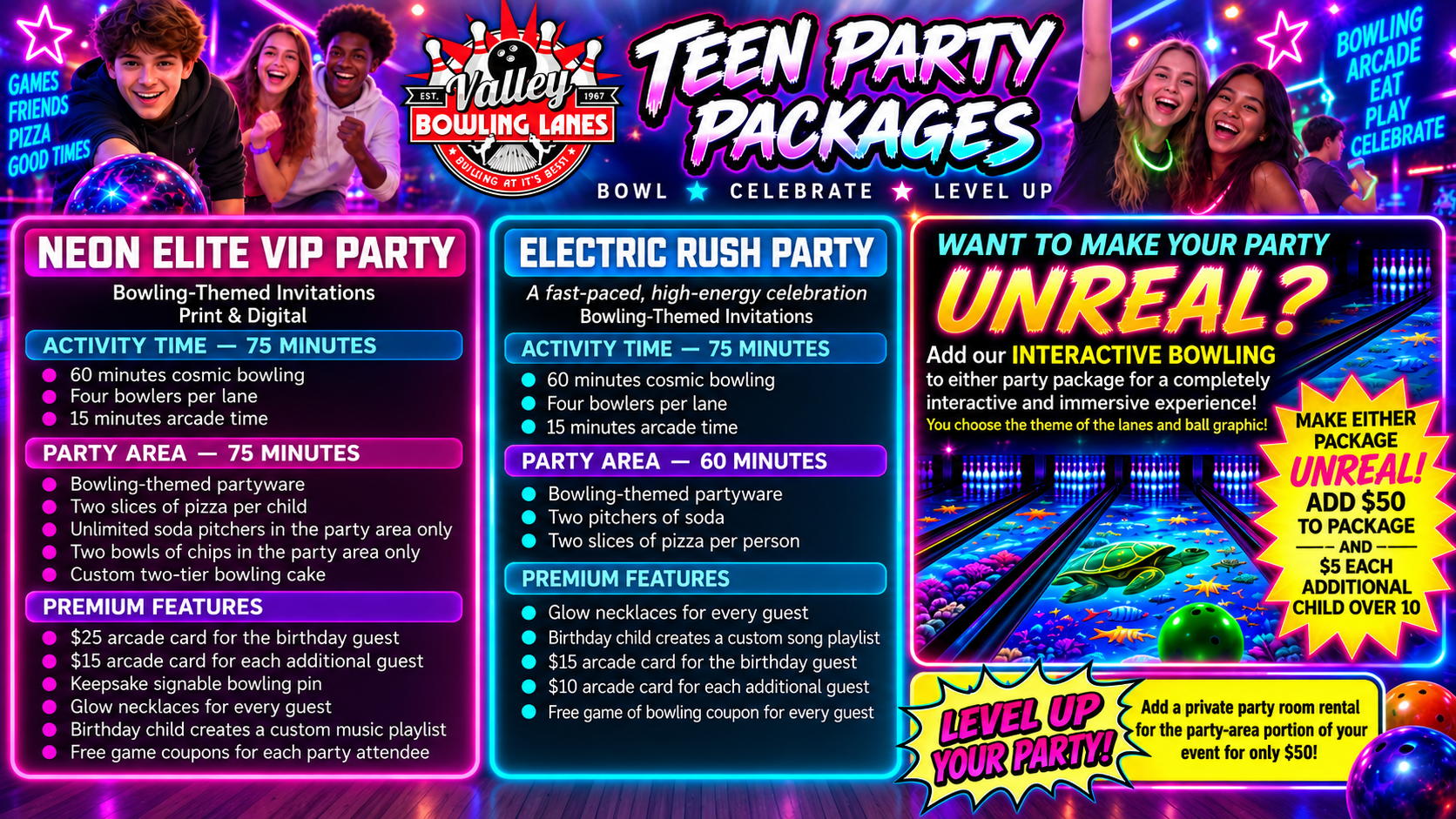 Teen birthday parties at Valley Bowling Lanes